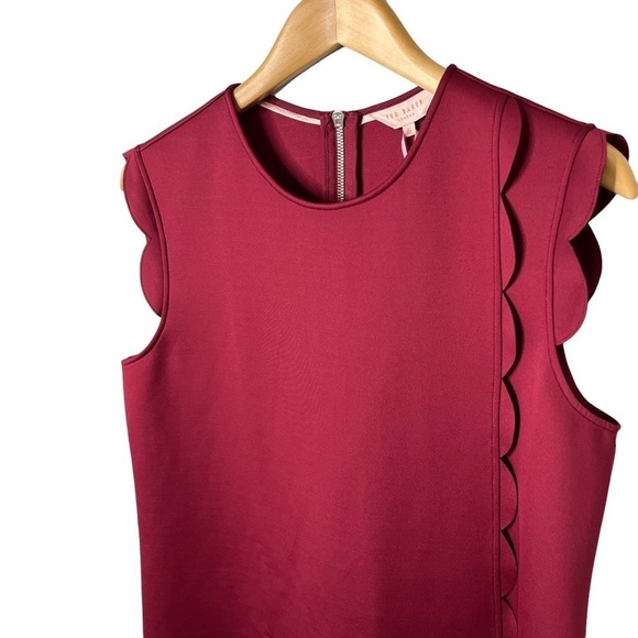 Ted Baker Jasmine Scallop Overlay Shift Dress Maroon Size 5 - Picture 4 of 14